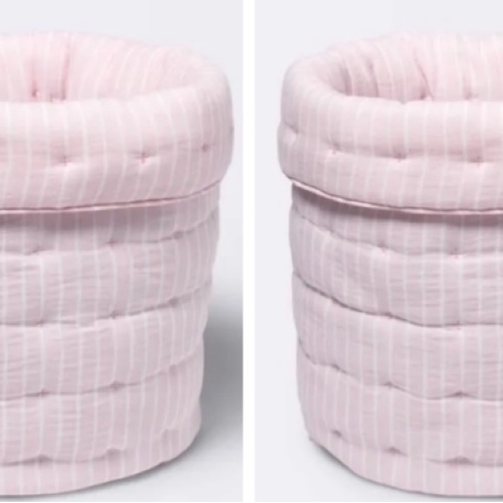 Cloud Island SET OF 2 Quilted Gauze-Round Pink Storage Bin